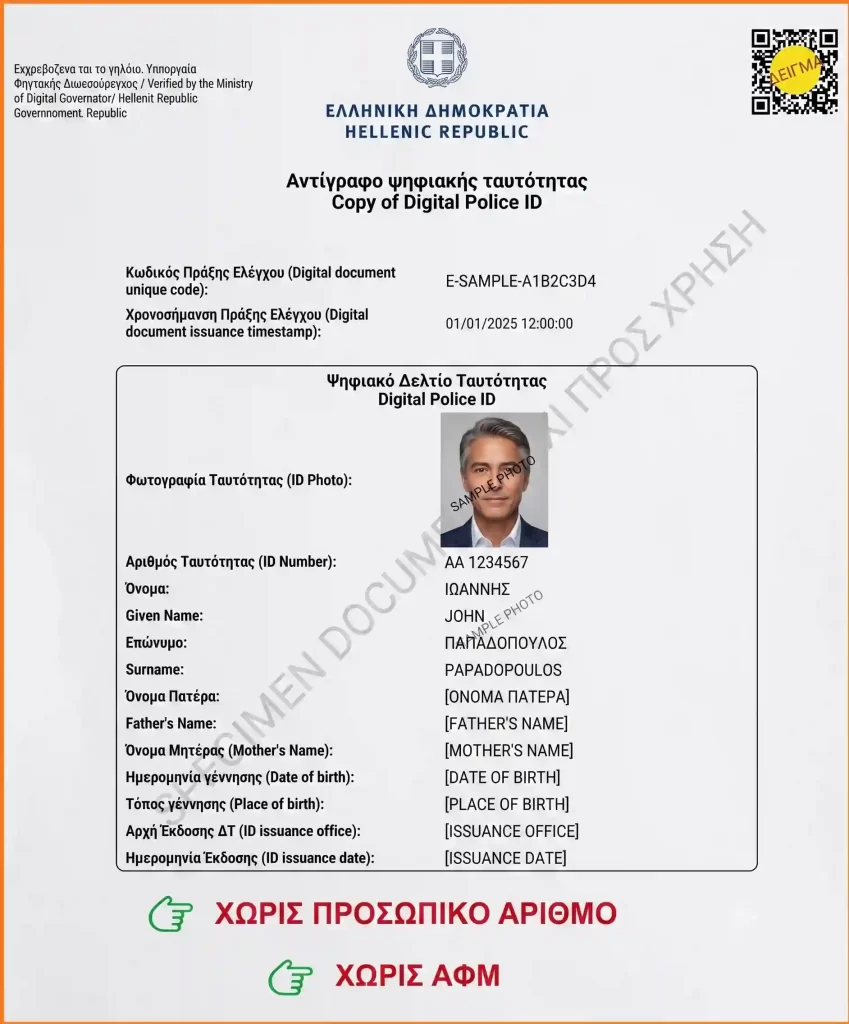 Ψηφιακό Αντίγραφο Ταυτότητας, δείγμα.